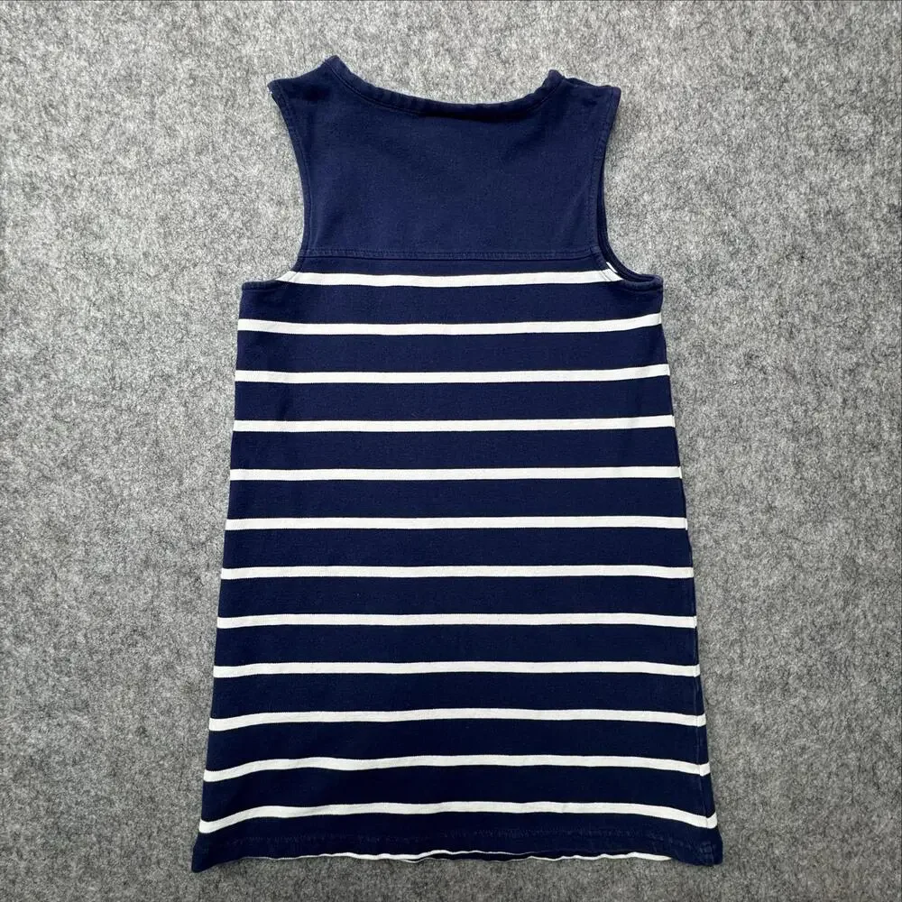 Vineyard Vines Dress Girls 6/6X Blue Striped Sleeveless Shift Pockets Whale Logo